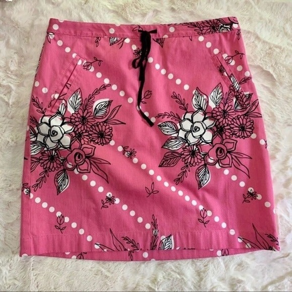 Loft Pink Floral Cotton Tie Waist Skirt - Picture 2 of 5